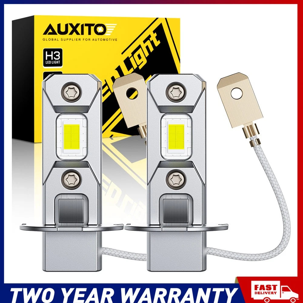 AUXITO H3 LED fog light bulbs, 6000K cool white, fanless aluminum body, set of 2