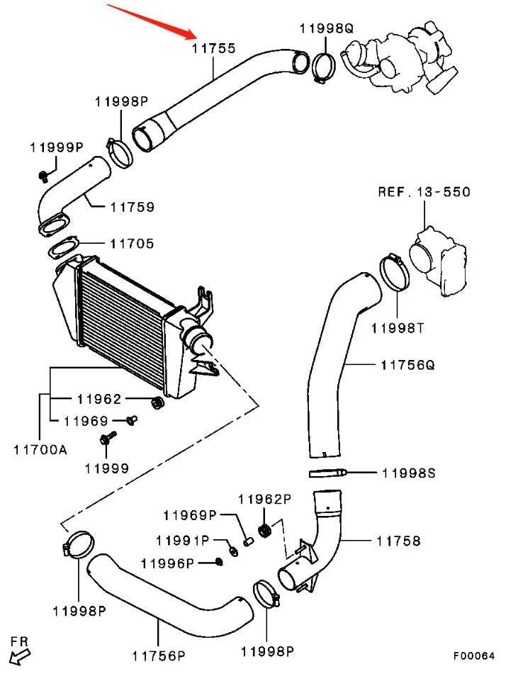 Intercooler to Turbo hose for Mitsubishi Triton MN, 2.5L Turbo Diesel 1505A377