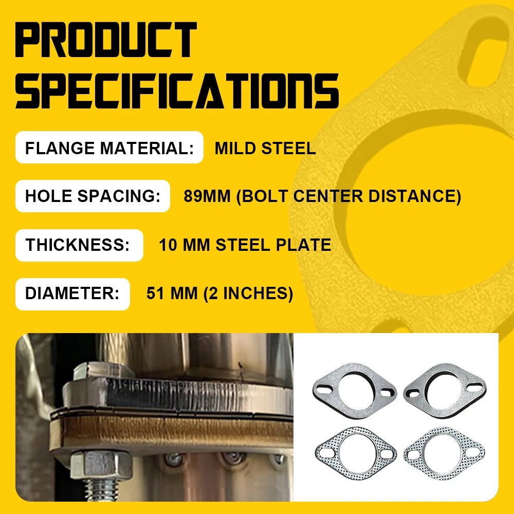 UNIVERSAL EXHAUST FLANGE PLATE GASKET KIT 2" 51MM 4 BOLT 304 STAINLESS STEEL SET