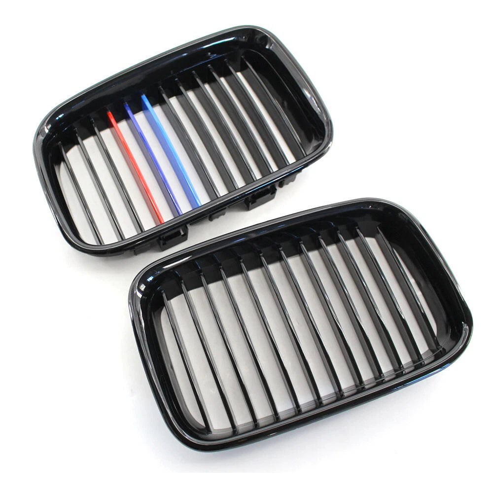 For BMW E36 Sedan Coupe M3 1990-96 Gloss Black M-Color Front Kidney Grille Grill