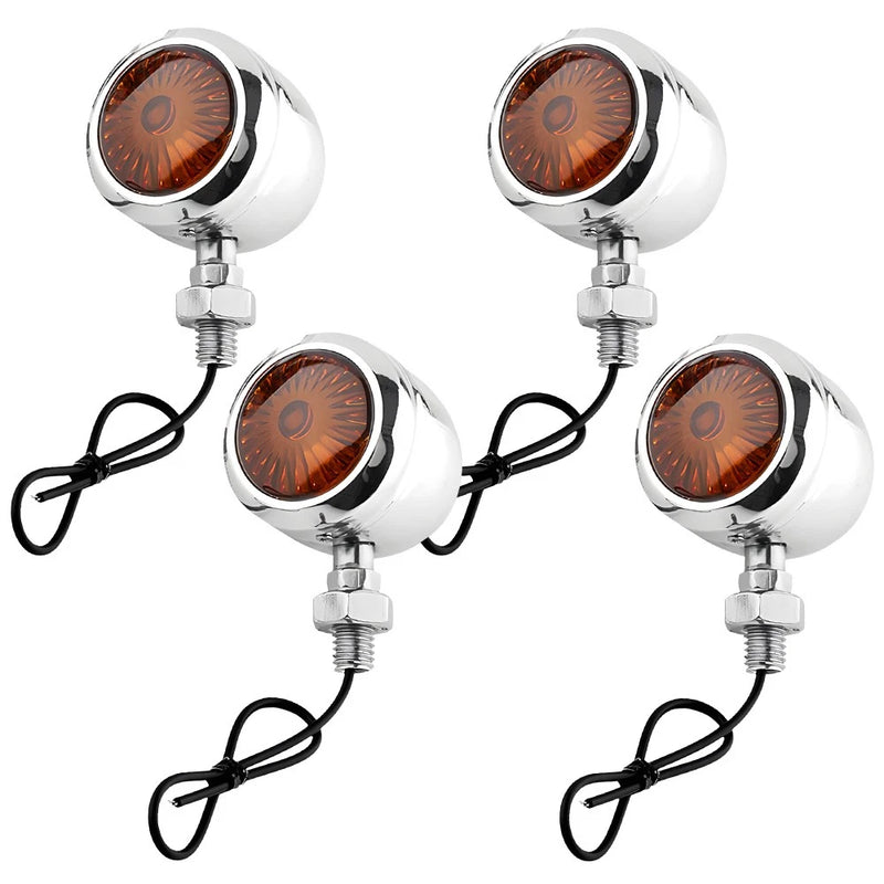 4X Chrome Bullet Motorcycle Turn Signal Indicator Lights, Amber 12V