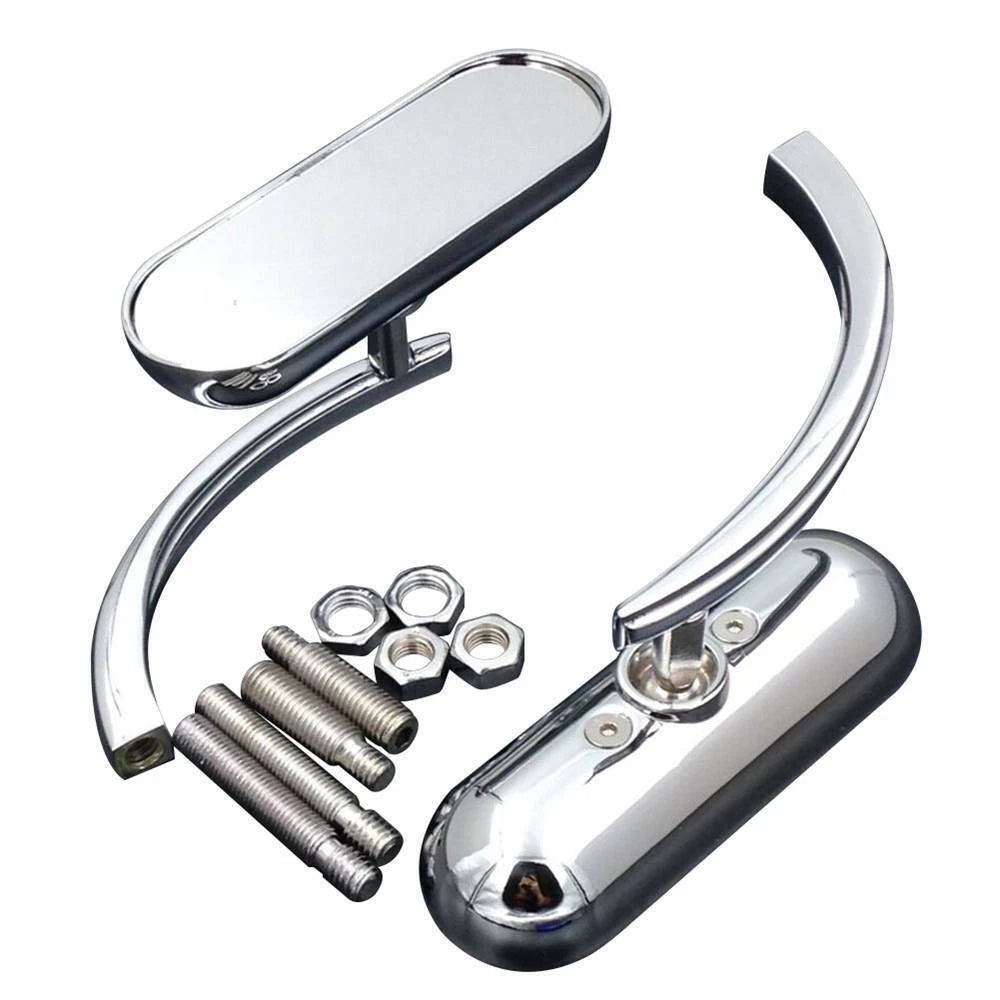 2x Chrome Motorcycle Mini Oval Rearview Mirrors For Harley Softail FXST FXR FXD