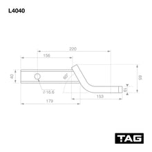 Load image into Gallery viewer, TAG Tow Ball Mount - 220mm Long, 135 Degree Face, 40mm Square Hitch L4040