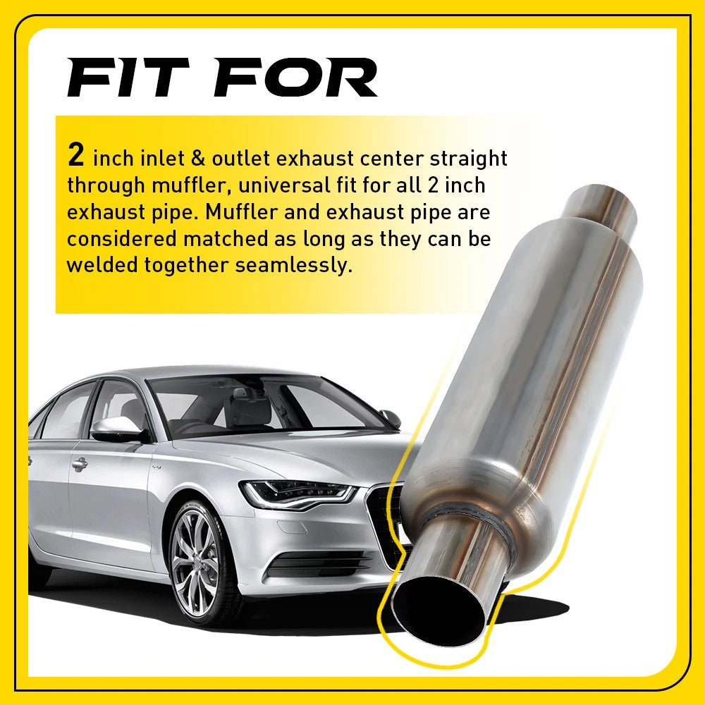 2X 2" In 409 Stainless Steel Centre-Centre Round Performance Sports Car Muffler.