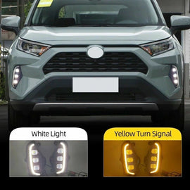 LED Day Running Light Fog Lamp For Toyota for RAV4 2019-21 W/ Amber Turn Signal