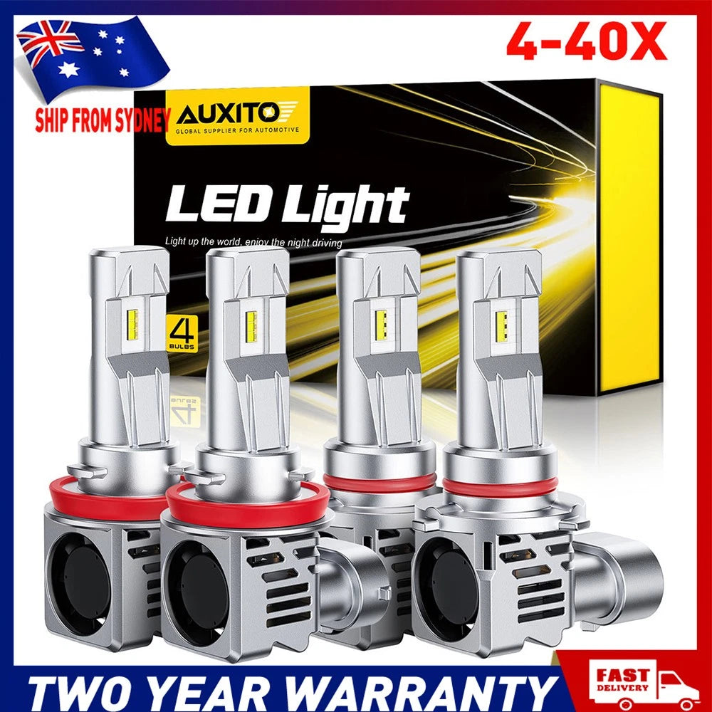 4-40x HB3 9005 H8 H9 H11 white LED headlight globes 20000LM high beam set