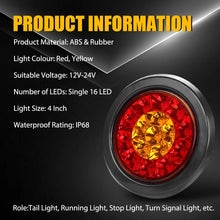 Load image into Gallery viewer, 2/4/6X 4" Round LED Tail Lights RED AMBER Stop Brake Indicator Trailer Truck A