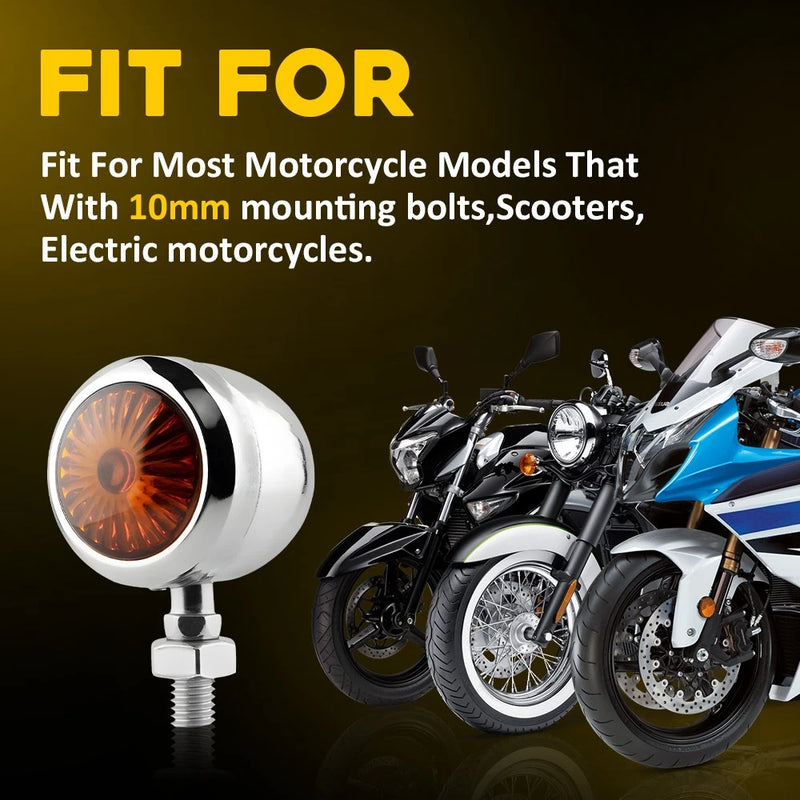 Chrome Mini Bullet Motorcycle Turn Signal Lights Amber 12V M10 (4PCS)