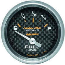 Load image into Gallery viewer, Autometer Carbon Fiber 2-1/16in Fuel Level Gauge 0-90 Ohms Short Sweep Electr...