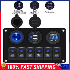 6 Gang 12V 24V Switch Panel ON OFF Toggle LED Rocker 2 USB Car Marine Boat RV