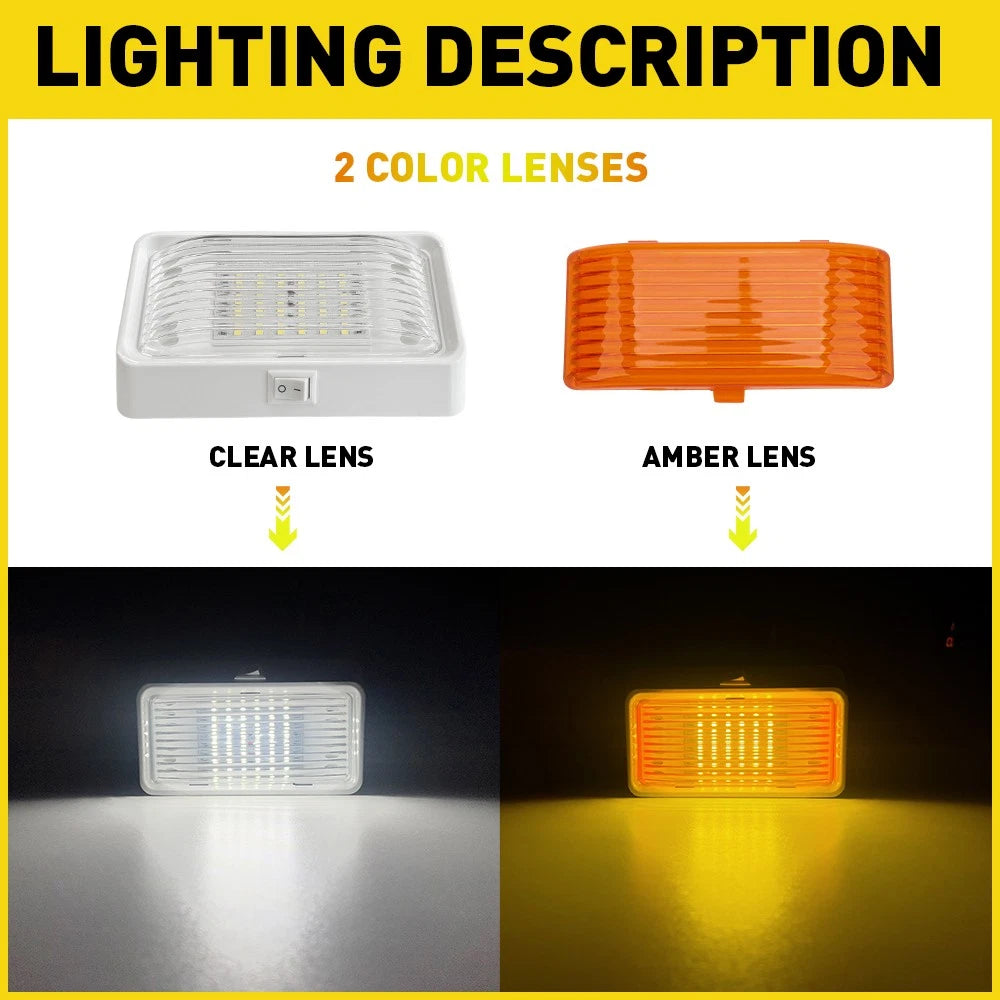 White / Amber Switch Color LED Awning Light Caravan RV Exterior Dome Lamp 1x