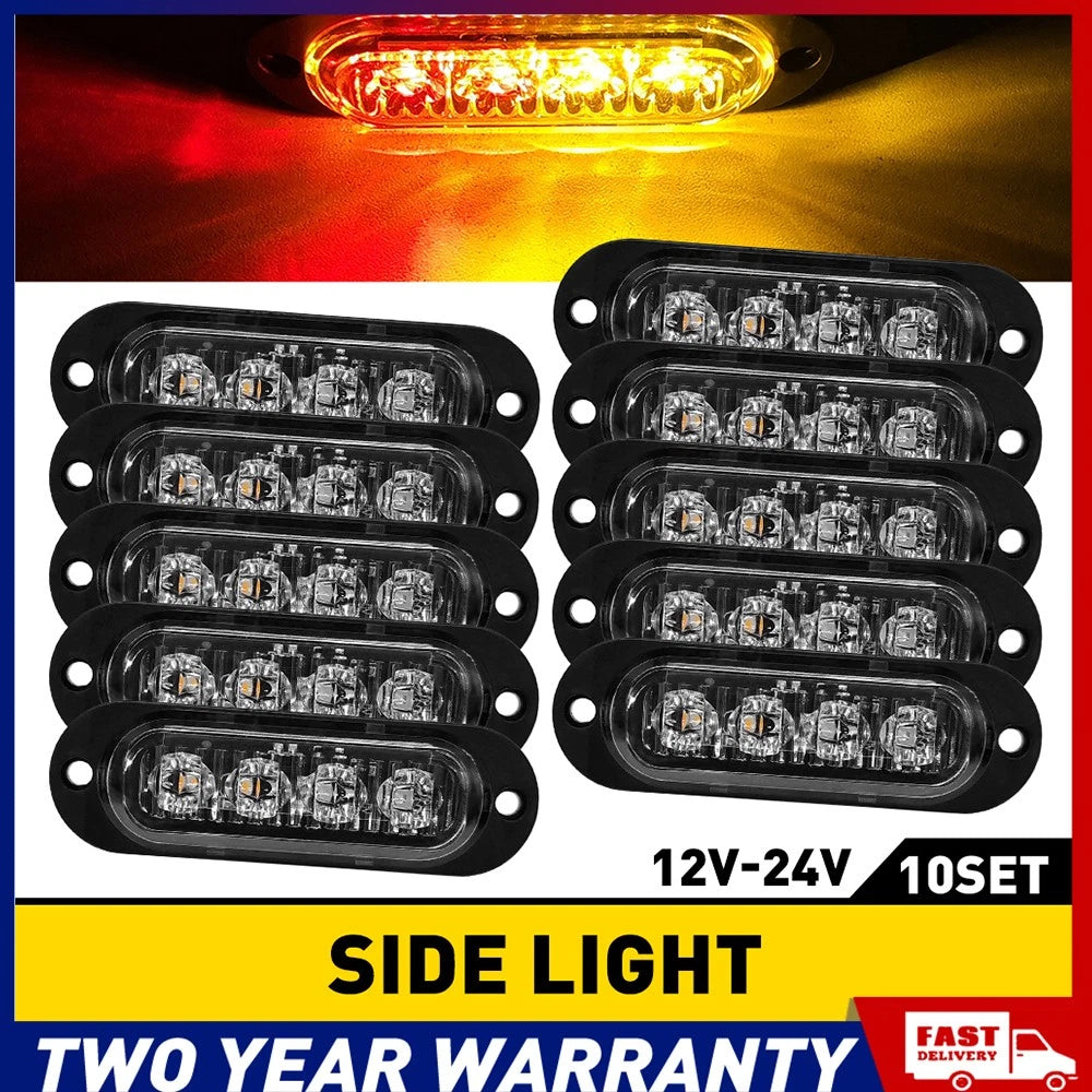 10 x LED CLEARANCE LIGHTS SIDE MARKER LAMP RED AMBER TRAILER TRUCK CARAVAN VOLT