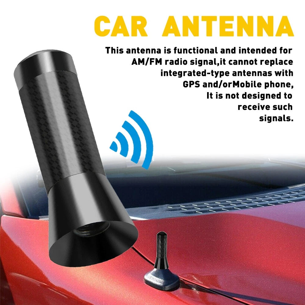 1.4" Black Carbon Fiber Screw Short Antenna AM/FM Car Radio Signal Aerial Mast
