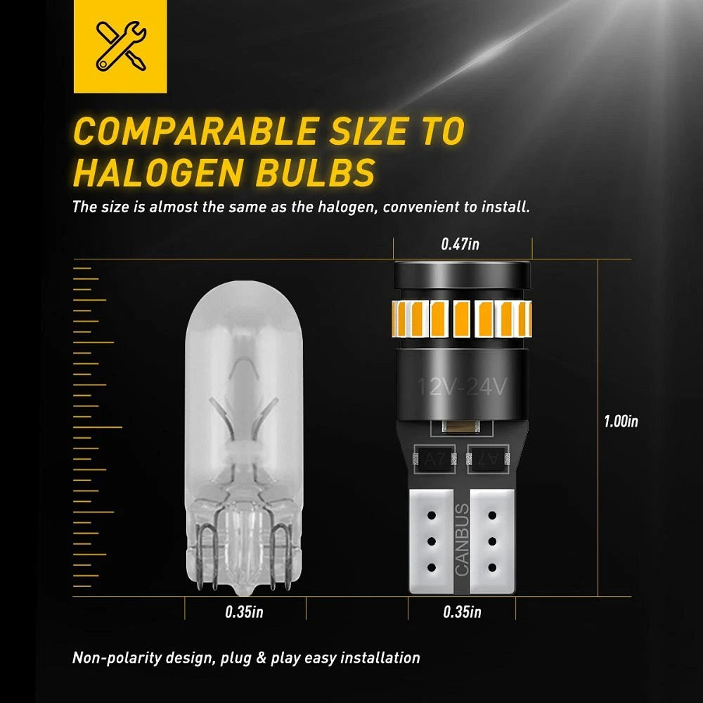 2Pcs T10 194 168 W5W 24 SILICA SMD LED Bulb Bright 6000K Super Amber Interior AU