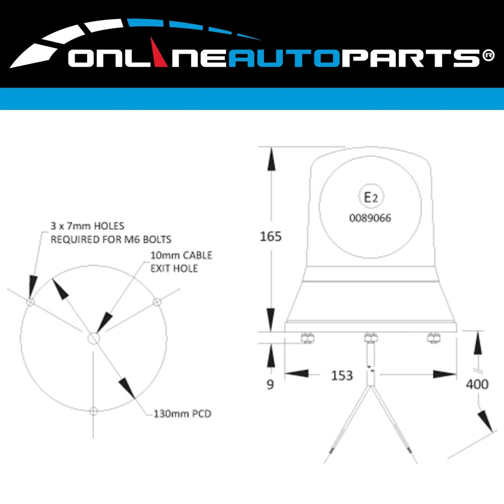 Britax 320-00 Beacon 12/24V 3 Bolt Fix Amber Polycarbonate Lense Rotating