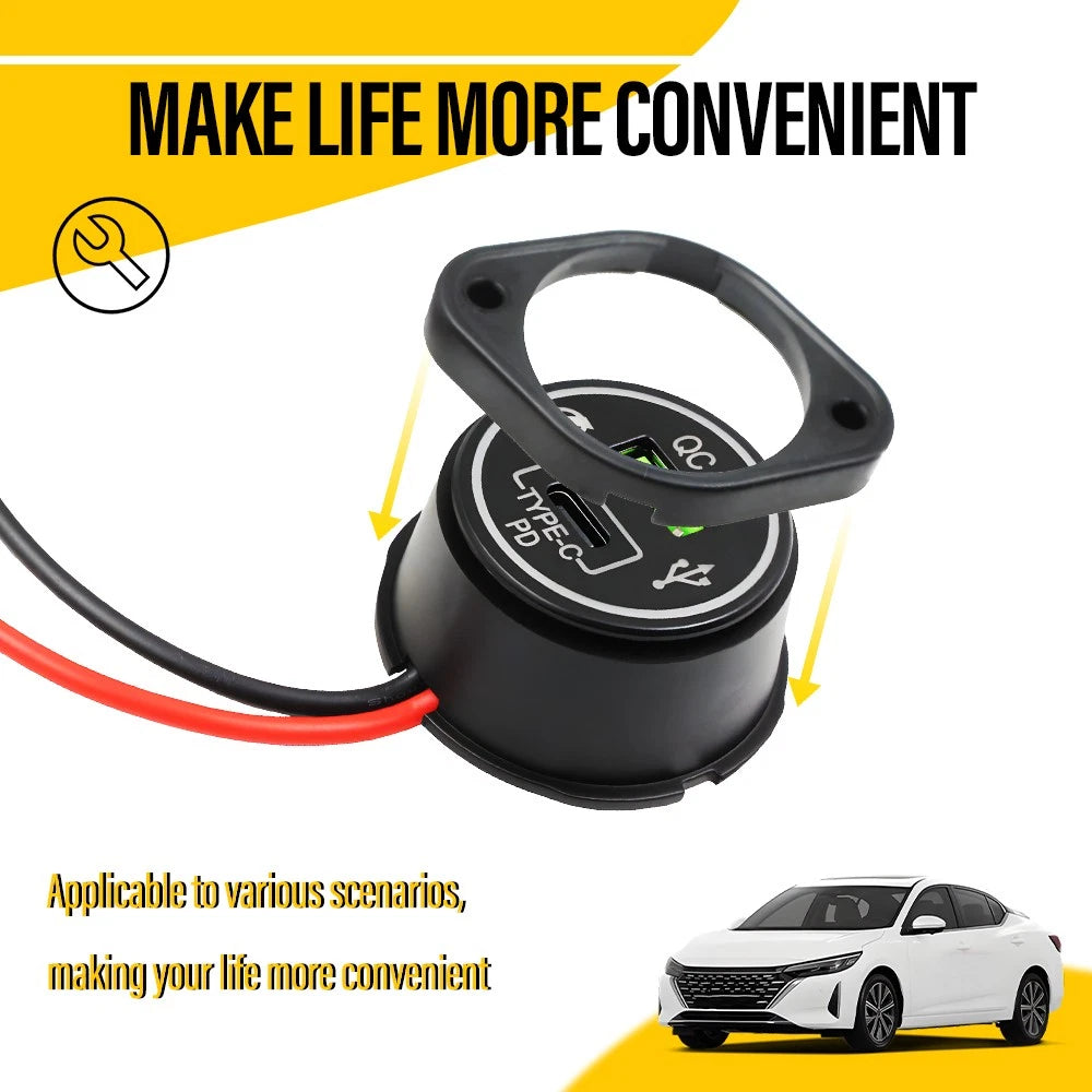 12-24v TYPE C + QC 3.0A USB LED Surface Mount Panel 12v Outlet Power Socket 12v