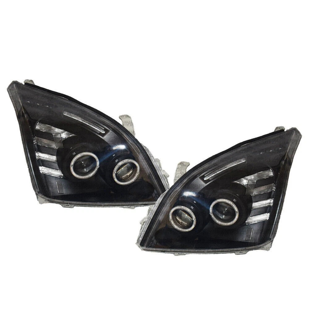 For Toyota Prado 120 Series 02-09 LED Headlights Pair Front Lamp Angel Eye Black
