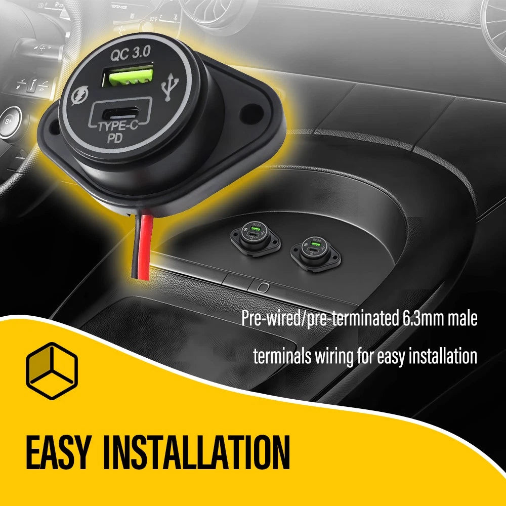 12-24v TYPE C + QC 3.0A USB LED Surface Mount Panel 12v Outlet Power Socket 12v