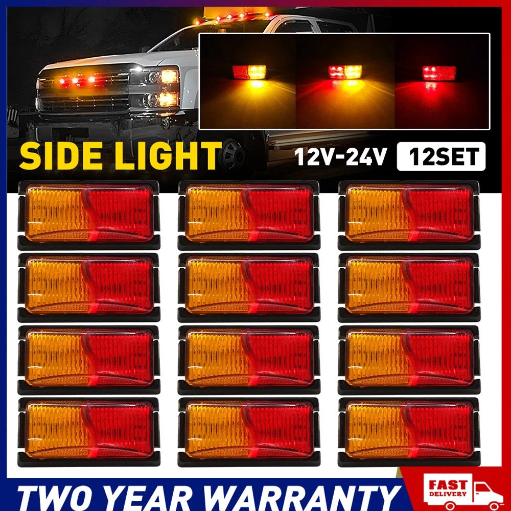 Set of 12 red amber LED side marker clearance lights for 12-24V vehicles