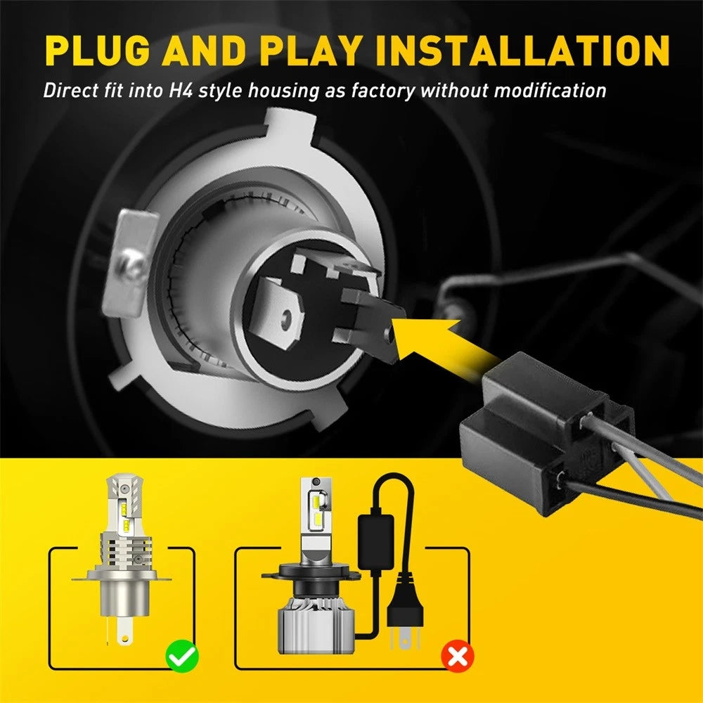 12V H4 HS1 LED Motorcycle ATV UTV Headlight Hi/Low 6000K Globes Beam 26W Canbus