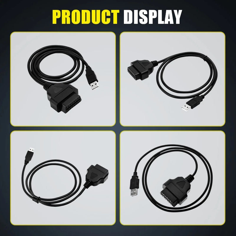 16-Pin OBD2 to USB Adapter Cable, 5V Diagnostic Charger Lead