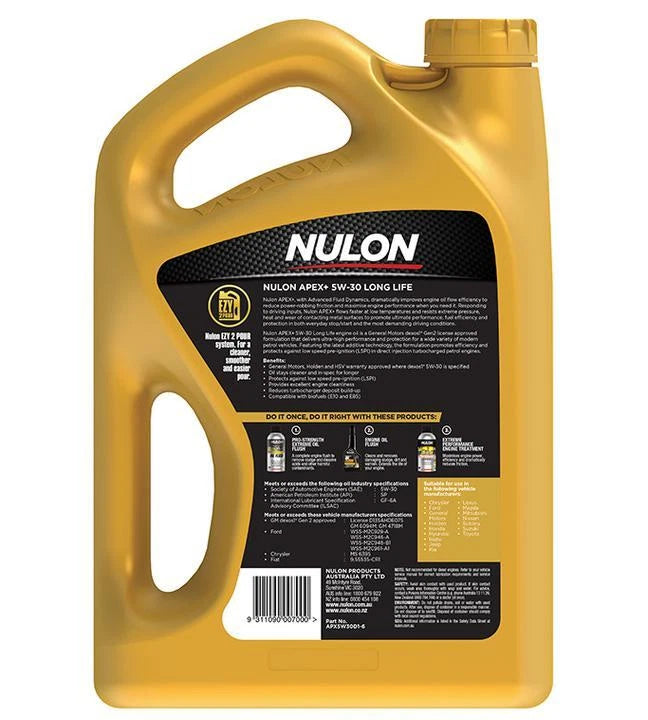 Nulon APEX+ 5W-30 Long Life Engine Oil 6L Full Synthetic APX5W30D1-6