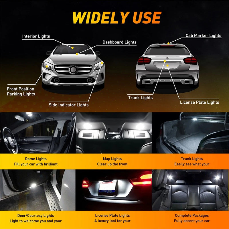 2x T10 194 LED Wedge Bulbs 12V 6500K White Parking & Tail Lights