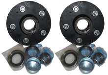Load image into Gallery viewer, Pair of black Holden HT 5-stud lazy trailer hubs with LM bearings and hardware