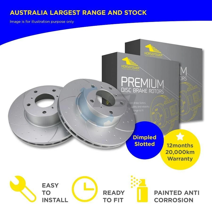 Pair of dimpled and slotted front brake rotors performance upgrade for Subaru