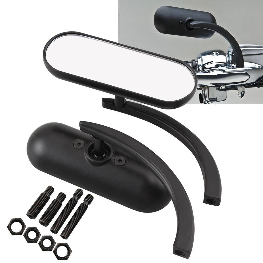Black Motorcycle Mini Oval Rearview Mirrors for Harley Sportster Dyna Softail ST