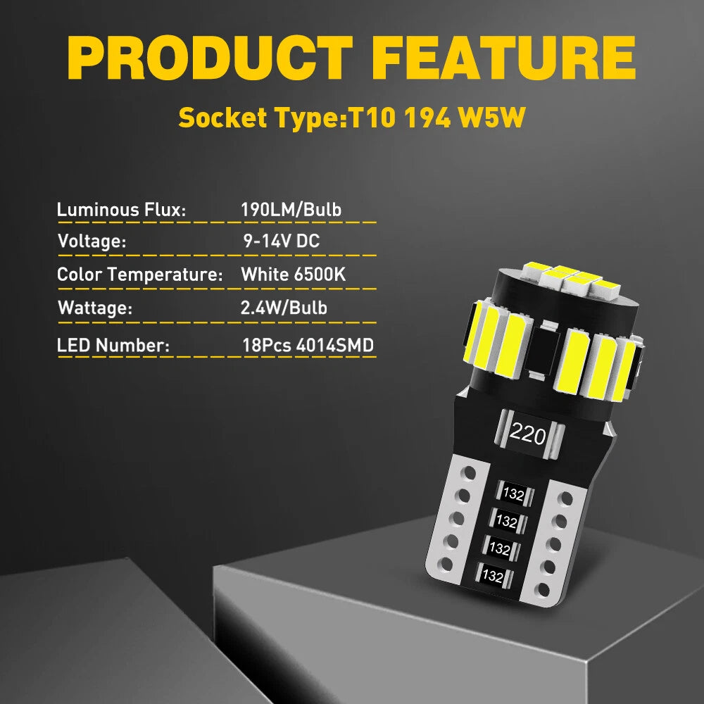 AUXITO T10 18-LED White Car Interior Light Parker Bulb Wedge Globe 6500K 12V New