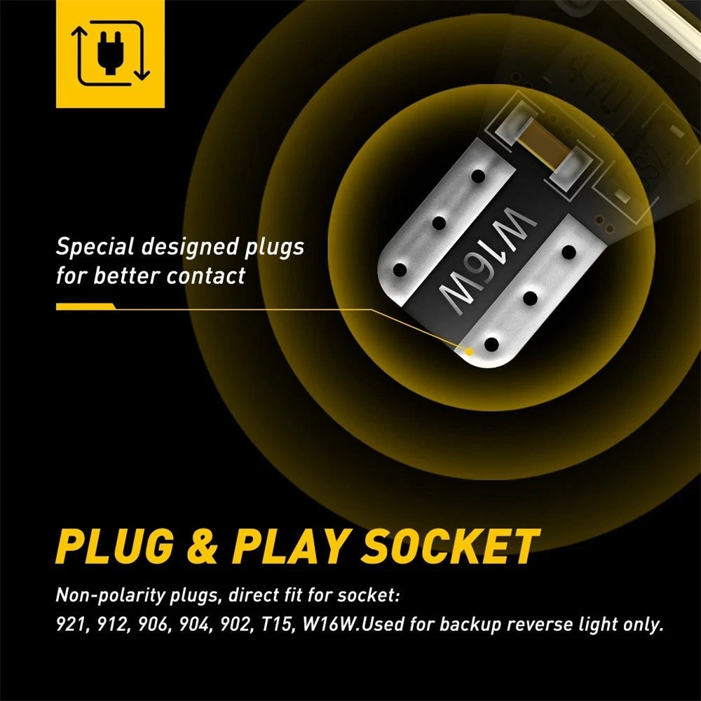 AUXITO 2PC T15 912 921 W16W LED Reverse Wedge Globe Car Light Bulb 6500K White