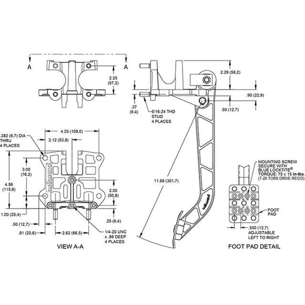 Wilwood Clutch/Brake Pedal 6.25:1 Reverse Swing Mount 340-12509