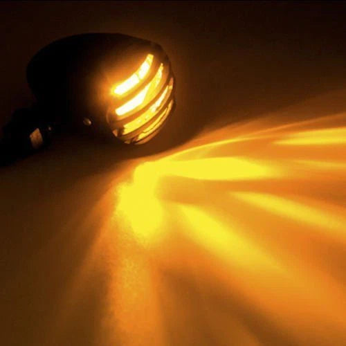 Pair Chrome Grilled Turn Signal Light Indicator Amber Lens Unviersal FOR Harley