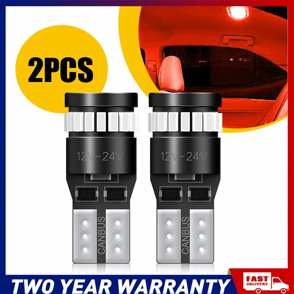 Red T10 W5W 168 194 CANBUS LED wedge bulbs with 24x 3014 SMD chips for interior and tail lights