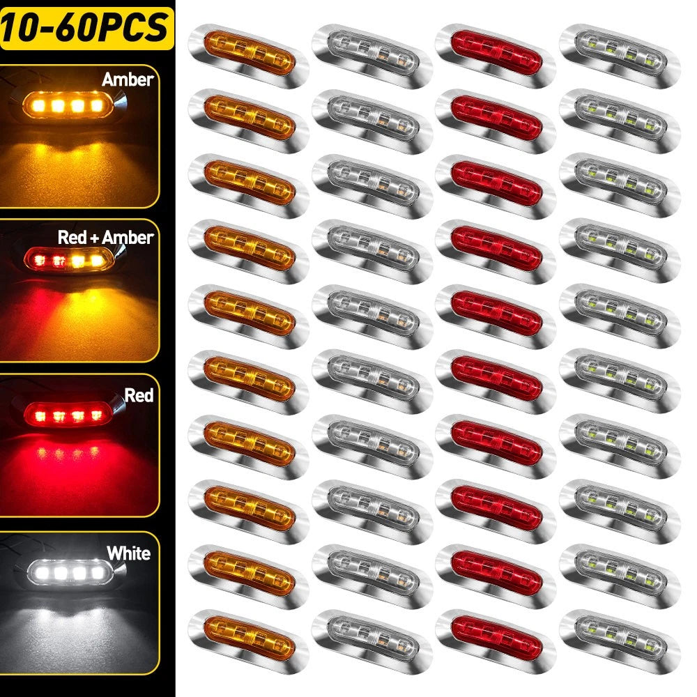 10/30X Clearance Lights LED Side Marker Truck Trailer LORRY Lamp Red Chrome 12V.