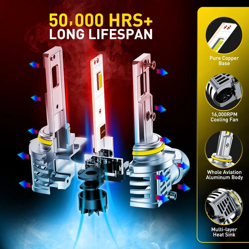 AUXITO HB3 9005 LED Headlight Bulbs 50W 12V 6500K White (2/4/8 Pack)
