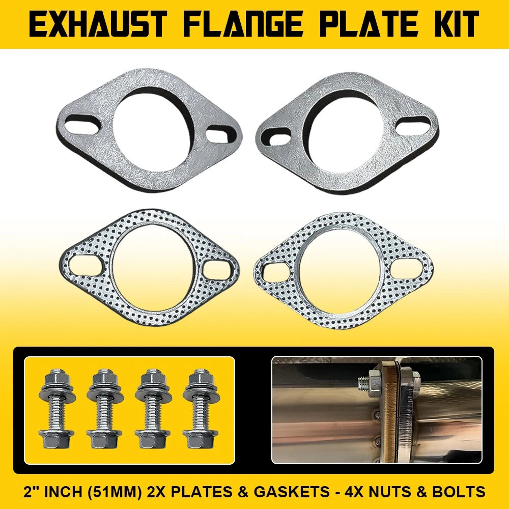 UNIVERSAL EXHAUST FLANGE PLATE GASKET KIT 2" 51MM 4 BOLT 304 STAINLESS STEEL SET