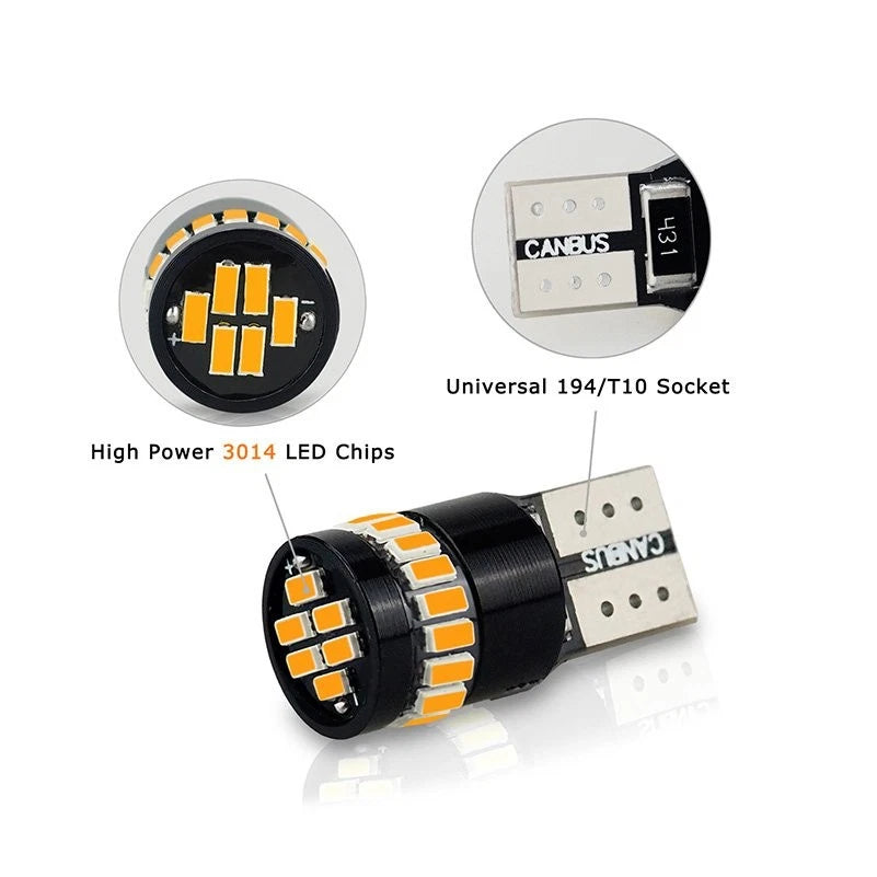 2x T10 Car Dashboard Interior Wedge Bulb Indicator Plate Light Side Amber Yellow