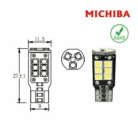 T10 W2.1X9.5D Wedge LED Interior License Park Light Blub Globe 3W 12V 6500K 2pc