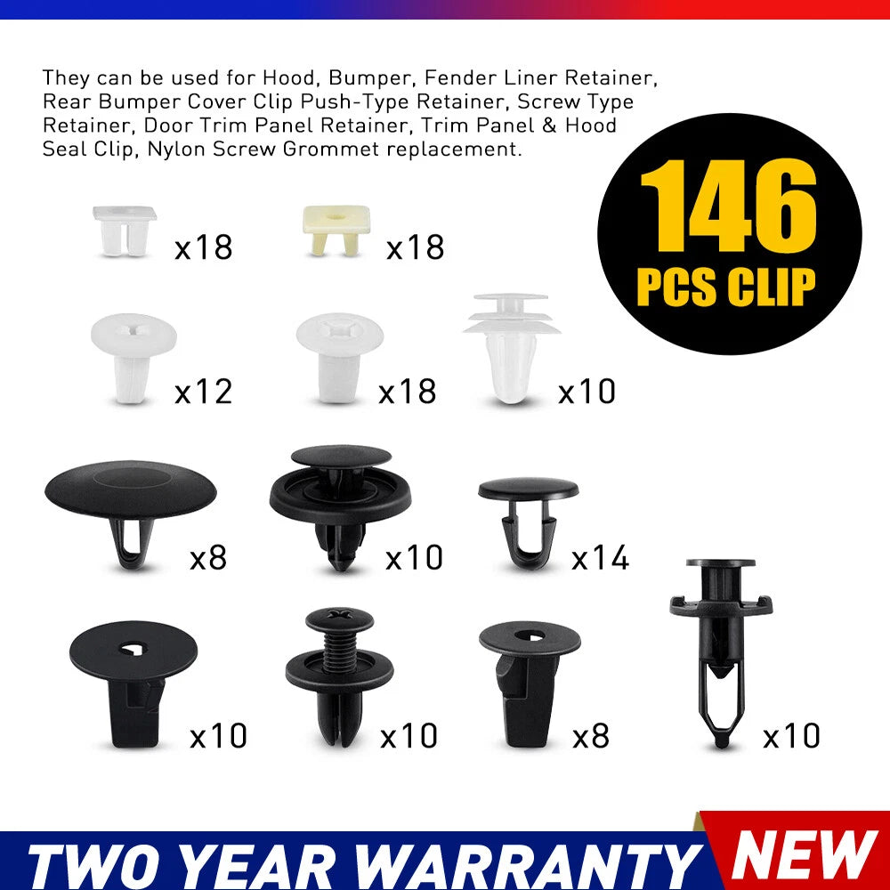 146-piece universal car body trim clips and bumper panel fastener assortment kit
