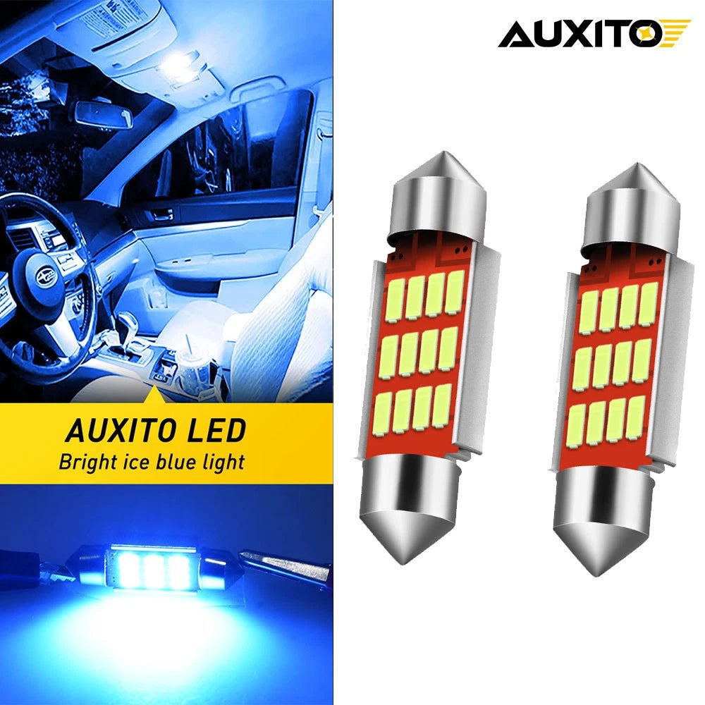 Pair of 36mm blue festoon 12SMD LED interior dome map light bulbs 12V