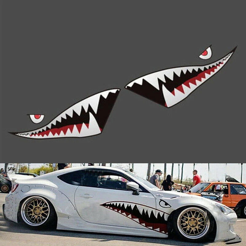 Car 59'' Full Size Red Grey Shark Mouth Tooth Teeth Reflective Sticker Vinyl ST