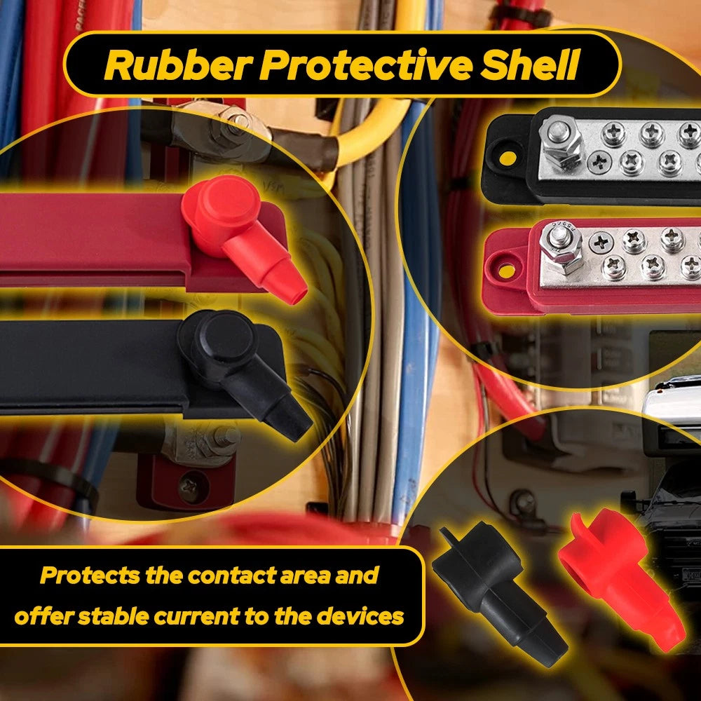 12 Gang 180A Power Distribution Block Bus Bar Terminal Post Stud 12V Red Black