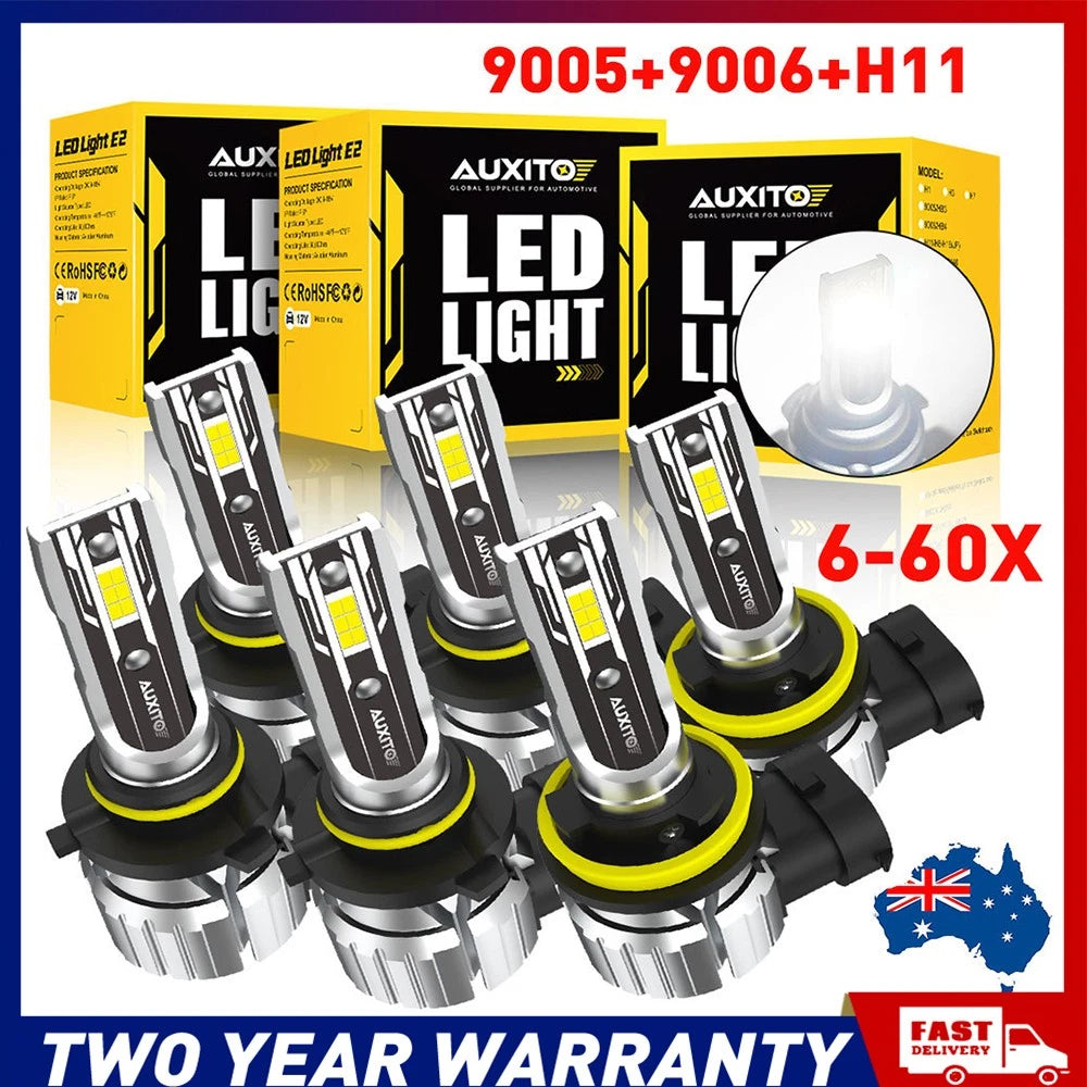 6-60x 9005 H11 9006 22000LM LED Headlight Bulbs High Low Beam 6500K White 12V A