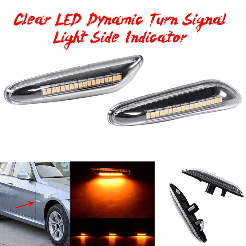 Pair of dynamic amber LED side indicator turn signal lights for BMW E90 E92 E93 E60