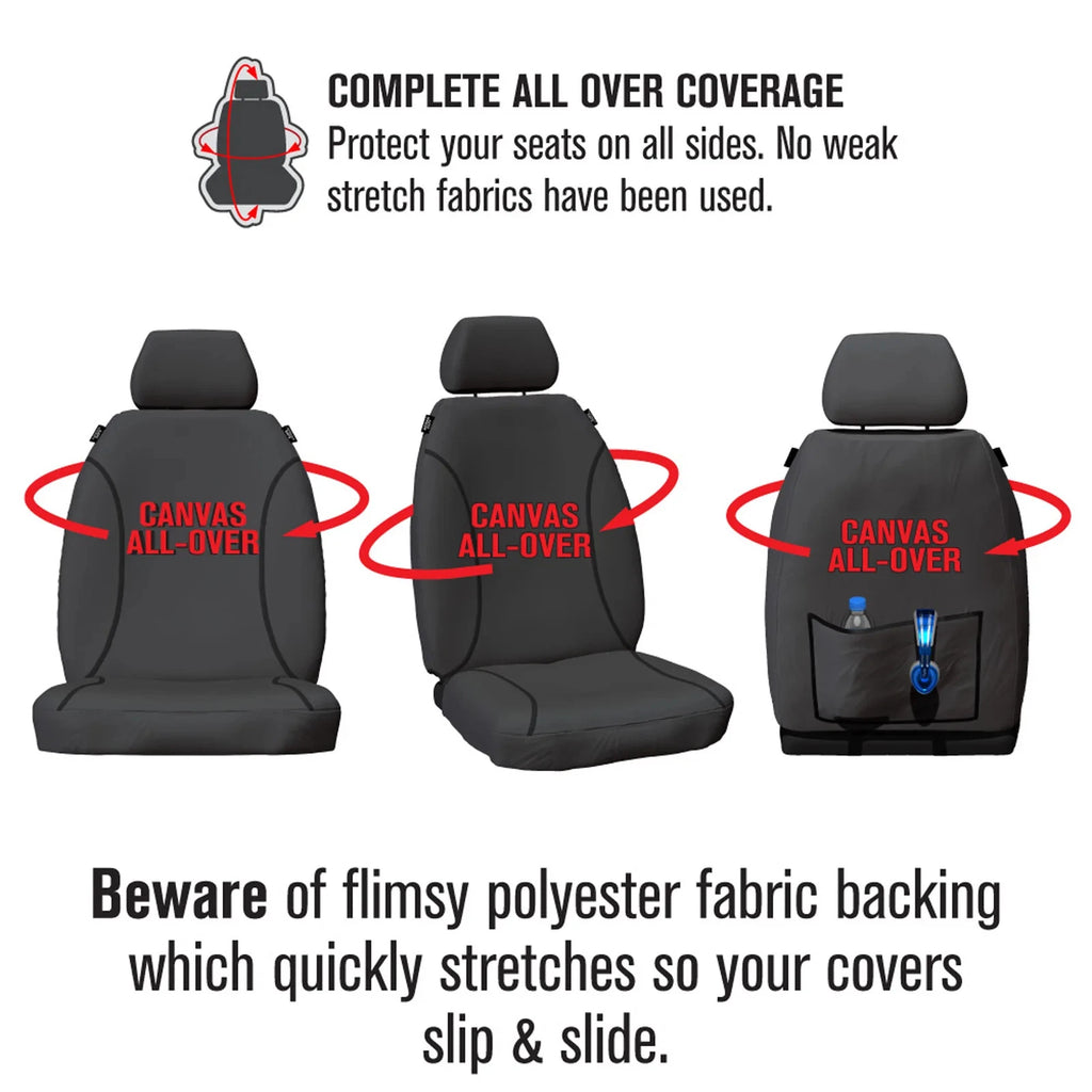 Sperling Tradies Canvas Front Grey Seat Covers Suits Landcruiser Troop Carrie...