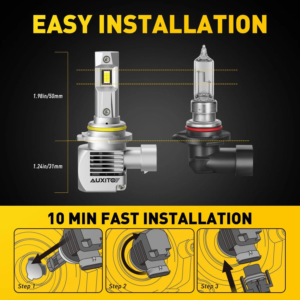 2PCS AUXITO 9006/HB4 LED 6500K White Headlight Bulbs High Low Beam Super Bright