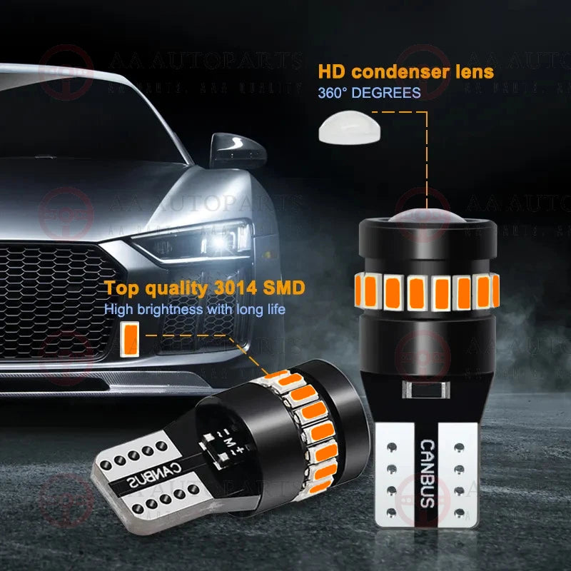 LED T10 W5W Amber Yellow Orange Projector Indicator Bulb Globes Pair 2PCS