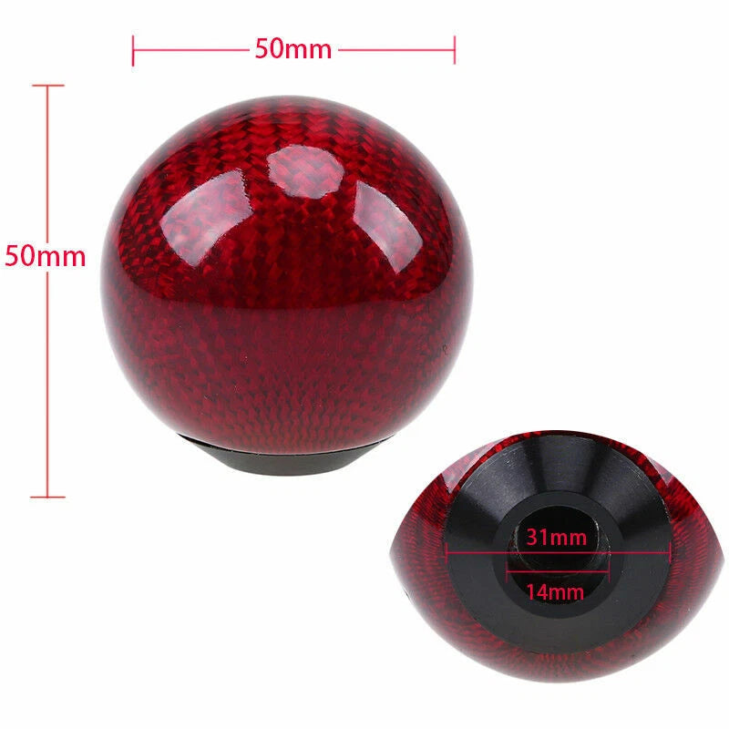 Red Carbon Fiber Gear Shift Knob Round Ball Shape Universal for Manual Cars ST